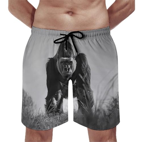 Mens Shorts Gorilla in The Grass Men Swim Trunks Quick-Dry Beach Shorts with Drawstring Pocket Bathing Suit