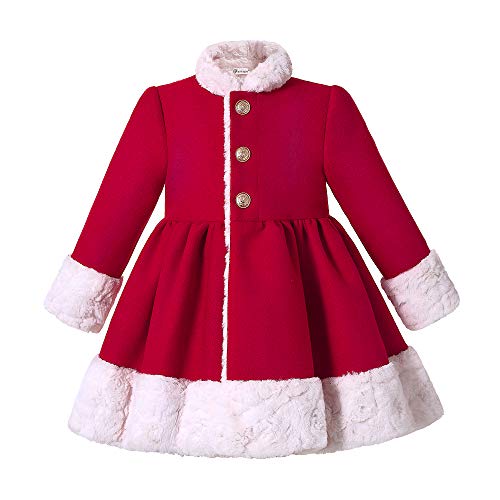 Pettigirl Girls Elegant Winter Christmas Fashion Faux Fur Collar Red Overcoat Outfit Kids Stylish Holiday Party Coat