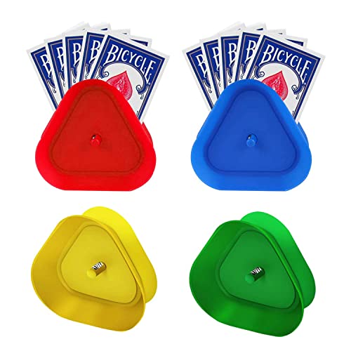 Lovesmile Spielkartenhalter, 4 Stück Kartenhalter Spielkarten, Spielkartenhalter Kinder, Dreieck Kartenhalter Kinder, Kinder Kartenhalter Geeignet für Kinder ältere Menschen( 4 Farben ) Cover