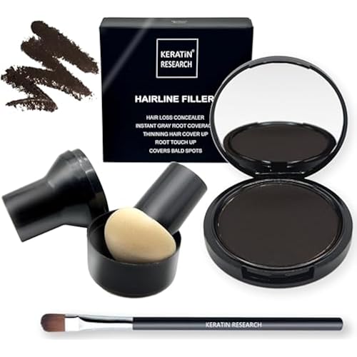 KERATIN RESEARCH Hairline Filler Unisex Mineral Powder Root Touch-Up Hair loss Concealer Scalp & Beard Bald Patch Coverage Fibers for Thinning Hair Waterproof Organic Natural look (DARK ASH BROWN, XL)