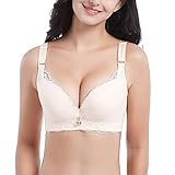 DAIHAN Damen Bügel-BH Übergröße Minimizer Blumenspitze Ungefütterter BH Push Up 3/4 Körbchen Unterwäsche Bügel BH,Beige,110A