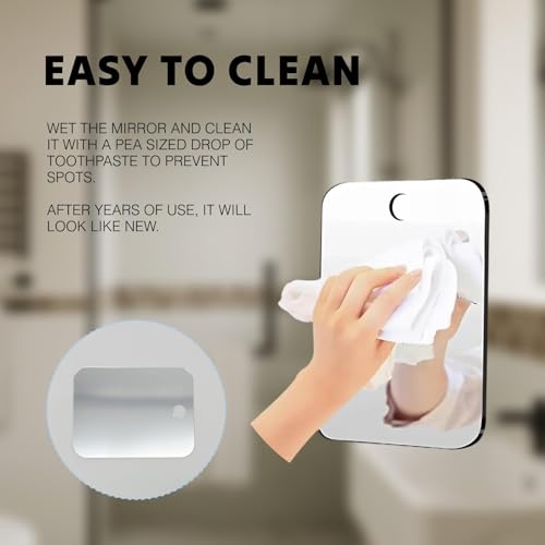 Miniatura 5 de Larebidtex Espejo De Ducha Antivaho Para Afeitado Con Gancho Adhesivo Extraíble Y Ventosa, Resistente A Roturas, Ideal Para Viajes, 18cm X 14cm, 66 Más Grande Que El Modelo Original
