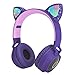 Yurlgst Casque d'écoute sans Fil pour Oreille de Chat pour Enfants avec lumière Clignotante à Del (Violet)