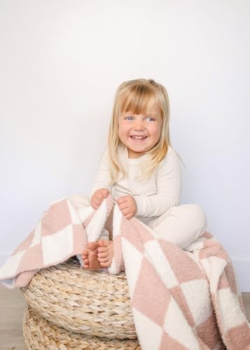 Image of Mebie Baby Pink Checkered Plush Baby Blanket 30x40 - Soft, Lightweight, Breathable | Available in Two Sizes