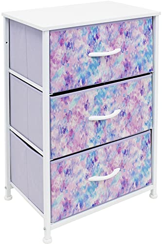 Sorbus Nightstand Storage Organizer Chest with 3 Drawers - Kids Girls, Boys Bedroom Furniture Chest for Clothes, Closet Organization - Steel Frame, Wood Top, Fabric Bin (3-Drawer, Blue/Pink/Purple)