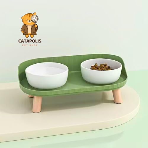 Miniatura 8 de Comedero Gato Comedero Perro Comedero Mascotas Blanco Ceramica Doble Cuenco Cuenco Ceramica Tazón Mascotas Tazón Perro Tazón Gato Cachorro Pequeño Mediano Grande Verde