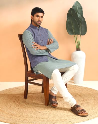 Image of Fabindia Mens Cotton Regular Fit Dobby Standard Length Nehru Jacket