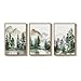 Framed Forest Mountain Landscape Wall Art for Living Room, 3 Piece Green Pine Tree Canvas Artwork for Walls, Large Watercolor Nature Foggy Scenic Painting Print for Bedroom Office Wall Decor, 24x36 In