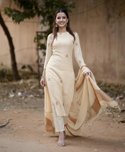 Image of Anni Designer Pure Cotton Maroon Kurta Pant Set with Dupatta for Women | 3 Piece Gold Hand Block Printed Suit Set | Cotton Kurta Set for Women | Festive Kurti Set
