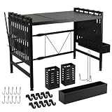 HomeLuxWorld Mikrowellen Regal stehend – 2-stufiges Metallregal schwarz mit Lochmuster, stabiles & verstellbares Küchenregal für Mikrowelle, Toaster & Küchengeräte, rutschfest & platzsparend