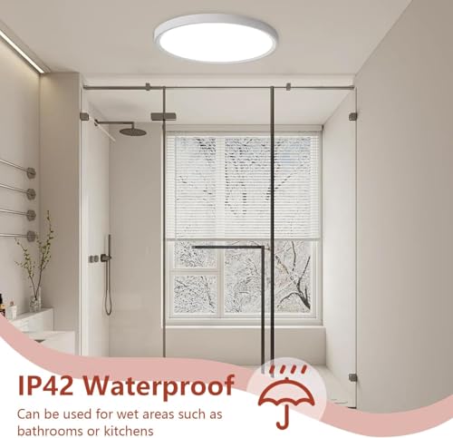 Naroume 37cm Flush Mount Ceiling Light White,30W 6000K LED Ceiling Lamp Fixture, Ultra Slim Close to Ceiling Light Fixture, Round Flat Low Profile Ceiling Lamp For Kitchen Bedroom Basement Hallway