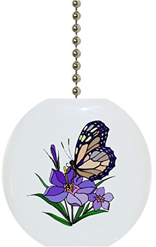 Image of 1080F Butterfly Purple Flower Ceramic Fan Pull