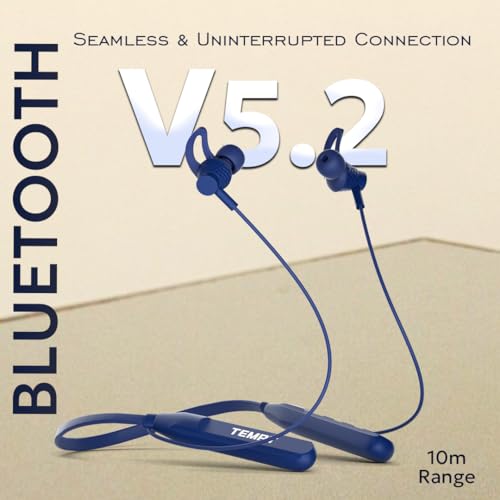 Image of TEMPT Rush X Neckband with 30 Hours of Playback Time, Vibration Alert, BT V5.2, 10mm Drivers with Copper Ring, Crystal Clear Sound (Blue)