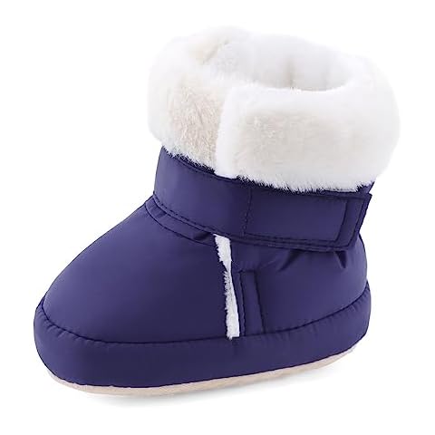KAKU NANU Baby Booties Newborn Infant Furry Cozy Soft Slippers Socks for Boy Girl, Winter Non-Slip Crib Shoes with Warm Lining (Navy blue,12-18 Months) Cover