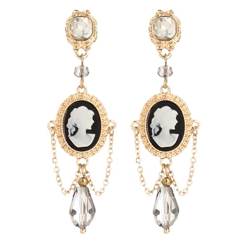 Gold Tone Cameo Earrings, Vintage Jewelry Victorian Art Deco Antique