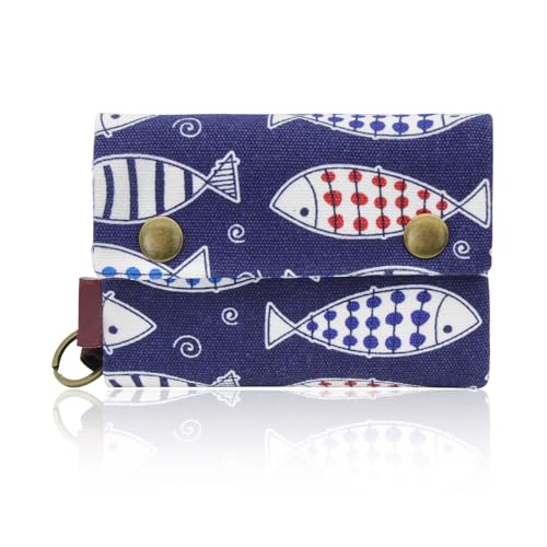 Image of WisePoint Ladies Purse, Canvas Womens Purse Small Wallet for Women, Trifold Women's Wallets with Keyring Cute Ladies Wallet for Credit Card, Coin, Cash, Receipt (Fish)