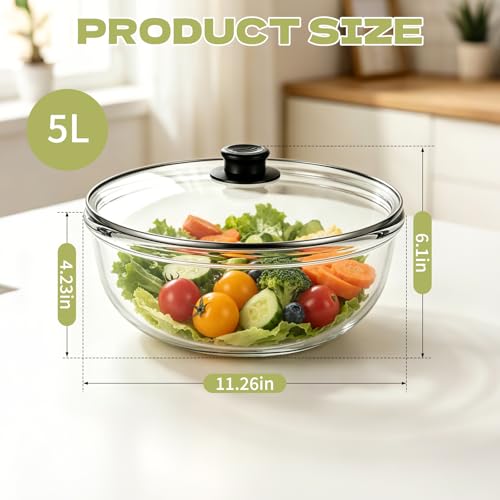 Tazón grande de vidrio 5.3QT con tapa, transparente miniatura 2