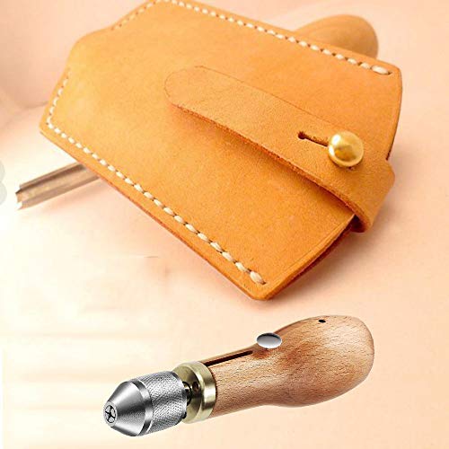 9 Pieces Sewing Awl Kit, Leather Sewing Awl Stitching Tool Handheld Sewing Awl with Needles (2 Straight and 2 Bent), Coil and 3Rolls Waxed Threads for DIY Leather Craft Supplies