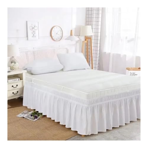 UIJIQX Faldón de cama de encaje con volantes para cama tamaño Queen de 38 cm de alto, lavable a máquina (blanco, tamaño queen, 153 x 203 x 38 cm)