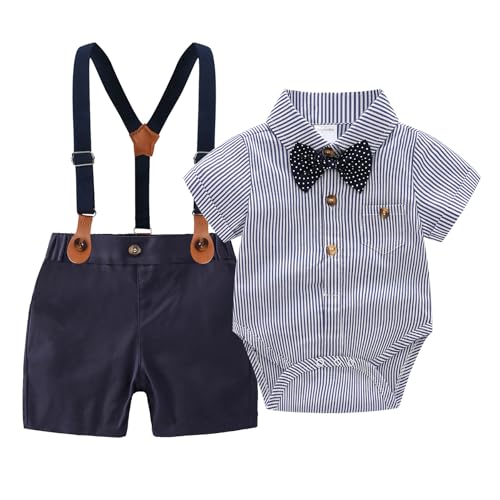 Image of Boarnseorl Baby Boys Gentleman Outfits Suits, Infant Shirt+Shorts+Bow Tie+Suspenders Clothes Set