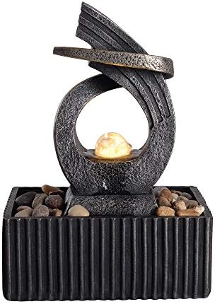 Teamson Home PT-TF0002 Peaktop Indoor and Outdoor Feng Shui Water Zen Décor Relaxation Desktop and Tabletop Fountain with LED Light for Bedroom Living Room Home Office, 8.3" Height, Charcoal/Bronze