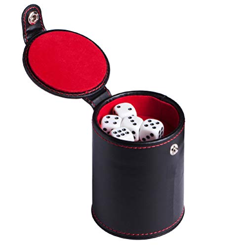 Cubilete de dados de cuero PU con tapa doble capa y 5 dados para juegos