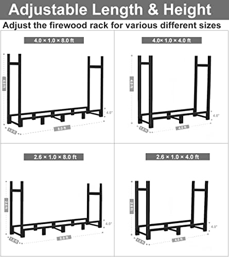 Khordin 8Ft Firewood Rack Outdoor Adjustable Heavy Duty Wood Rack Fire Wood Holder For Indoor Storage Fireplace Metal Lumber Organizer Wood Stand Stacker, Black #TOP2