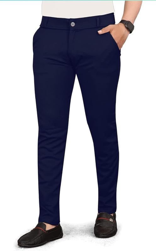 Image of VIJETA Garments for Men Lycra Blend Formal Trousers ? Smart Fit Office Wear Pants with Elastic Waistband & Zip Fly