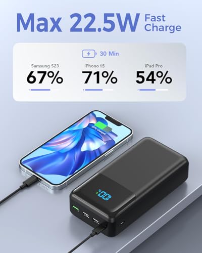 Power Bank 60000Mah, 22.5 W Batteria Esterna Ricarica Rapida,Powerbank Con USB-C 4 Uscite E 2 Ingressi Led Display Power Bank Per Cellulare Tablet Campeggio - 8