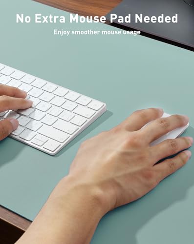 Image of Aothia Faux Leather Desk Mat - Large Mouse Pad, Non-Slip PU Leather Blotter, Waterproof Writing Surface for Office and Home (Light Blue, 42 inch x 17 inch)