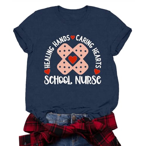 Valiri Nurse Shirt for Women School Nurse T-Shirts Nurses Life Tee Tops Blue