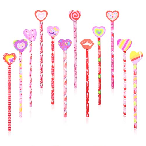 12 lápices Valentine con borrador de corazón gigante miniatura 1