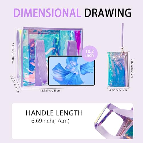 ONEART Holographic PVC Beach Tote Bag - Waterproof Clear Tote for Travel & Pool,Durable Design with Reinforced Handles 1-Pack2