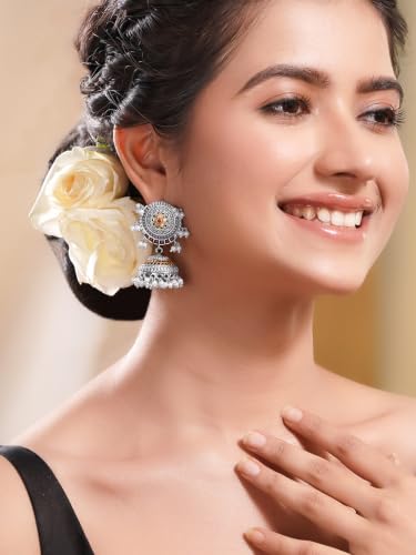 Image of Rubans Jhumka Earrings for Women & Girls | Wedding Jhumki Traditional Fashion Oxidised Ethnic Designer Jewellery Statement Gift