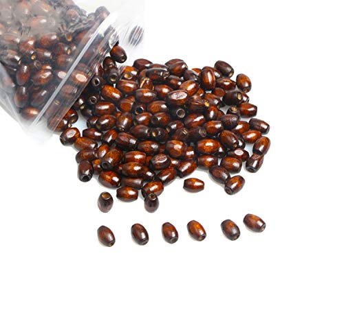 500Pcs Oval Wood Beads 6 x 8mm Tiny Brown Rice Shaped Wooden Spacer Beads Wooden Loose Beads Supplies for Handmade Crafts Making (2mm Hole)