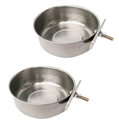 Gatycallaty Bird Parrot Feeding Cups Cage Hanging Bowl Stainless Steel Perches Play Stand with Clamp Bird Coop Cups Seed Water Food Dish Feeder Bowl Birdcage (2 PC)