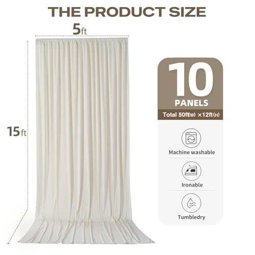 Image of 50ftx12ft Beige Backdrop Curtains for Parties, Wrinkle Free Polyester Beige Photo Backdrop Drapes 10 Panels 12 ft Long Back Drop Cloth for Wedding Birthday Photography Background