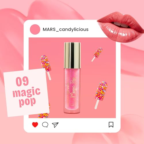 Image of MARS Candylicious Sheer Lip Gloss for Women | Hydrating & High Shine | Lightweight | Non-Sticky | Enriched with Vitamin-E, Hyaluronic Acid & Avocado Ester (4.0ml) (09-MAGIC POP) (Pack of 3)