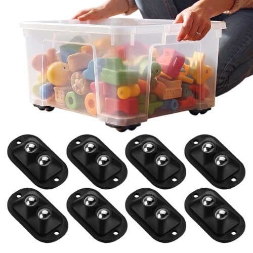 Image of Self Adhesive Mini Caster Wheels, Peel And Stick Small Rolling Wheels, Compact Swivel Casters for Storage Bins, Cabinets, Drawers, Organizers and Household Containers (Black Double Ball- 8PCS)