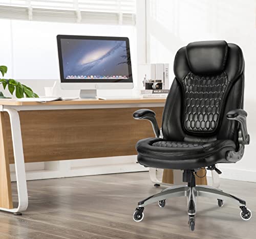 Colamy Office Chair-Ergonomic High Back Computer Chair With Padded Flip-Up Arms, Executive Leather Desk Chair Thicken Seat, Upgraded Casters For Swivel Rolling, Home Office Chair For Adult-Black #TOP6