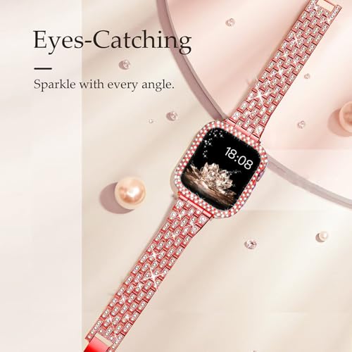 DEALELE Pasek kompatybilny z zegarkiem Apple Watch 41 mm, 45 mm, metalowy pasek z kryształem górskim, zamiennik dla mężczyzn i kobiet, czerwony, 41 mm