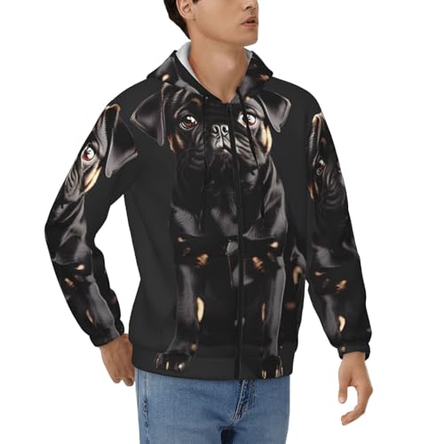 Sweat à capuche carlin noir cadeau idéal homme passionné de chiens zippé