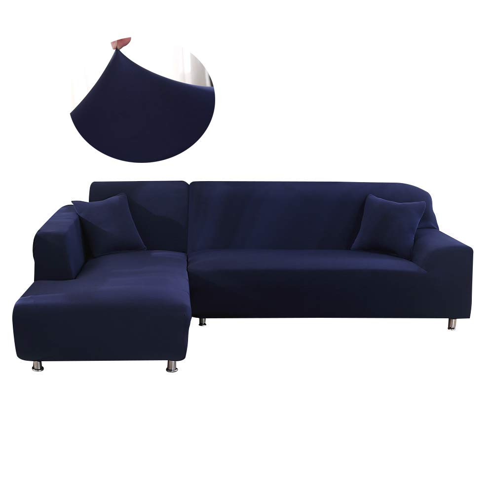 Mingfuxin Elasticity L Shaped Sofa Cover Chair Love Seat Sofa Slipcovers Cotton Solid Sofa Cover For Living Room Seat Couch Sofa Cover Navy Blue Buy Online In India At Desertcart In Productid 141208514