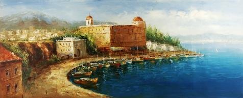 'Landscape Of The Harbor On' Oil Painting, 16x40 Inch / 41x101 Cm ,printed On Perfect Effect Canvas ,this Reproductions Art Decorative Canvas Prints Is Perfectly Suitalbe For Living Room Decor And Home Decor And Gifts