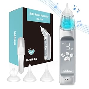 HubiBaby Nasal Aspirator for Baby, Electric Nose Aspirator, Nose Sucker, Automatic Nose Cleaner with 3 Silicone Tips, Adjustable Suction Level, Music and Light Soothing Function – FSA/HSA Eligible