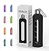 32 Oz Glass Water Bottle With Silicone Sleeve Leak Proof Lid 1L Time Marked Measurements BPA-Free For To-Go Travel At Home Reusable Eco Friendly Safe For Hot Liquids Tea Coffee Daily Intake (Black)