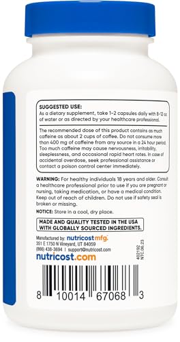 Image of Nutricost Guarana 1000mg Per Serving, 150 Vegetarian Capsules, 75 Servings (Pack of 2)