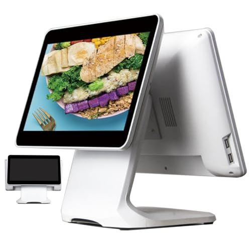 Image of Dual Screen Cash Register Monitor,POS System CPU N2930, 4gb Ram, 64gb Ssd,1366 * 768 Cash Register Resolution,15.6 Inch Touch Screen PC POS Systems for Small Business, Adjustable Angle