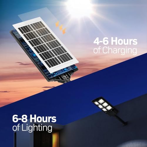 Image of SHOPOGENIX Solar Powered Street Light Outdoor | Ultra Bright LED Security Lamp with Motion Sensor | Auto Dusk to Dawn Waterproof Solar Light for Driveway, Backyard, Garden (6 Grid Led-FBA)