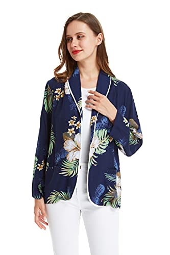 Image of Matchable Family Hawaiian Luau Light Jacket, Pineapple Garden Navy, Women, Small